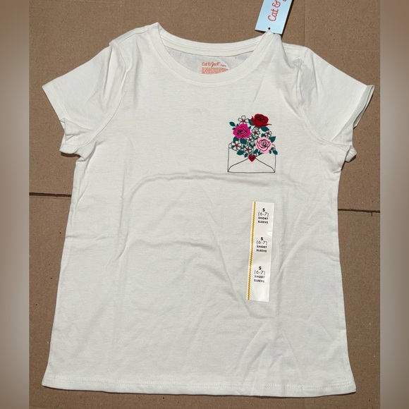 Cat & Jack Other - Girls Cat And Jack Small 6/7 Cream Flower Graphic Top T Shirt NEW